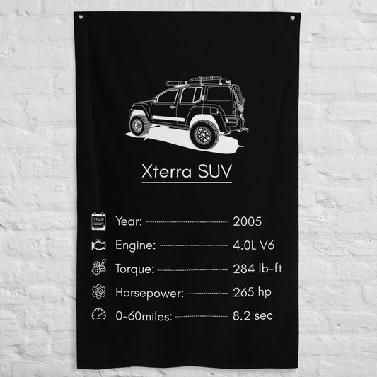 Nissan Xterra SUV 2005 car silhouette spec flag - White Brick Wall