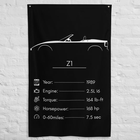 BMW Z1 1989 car silhouette spec flag - White Brick Wall