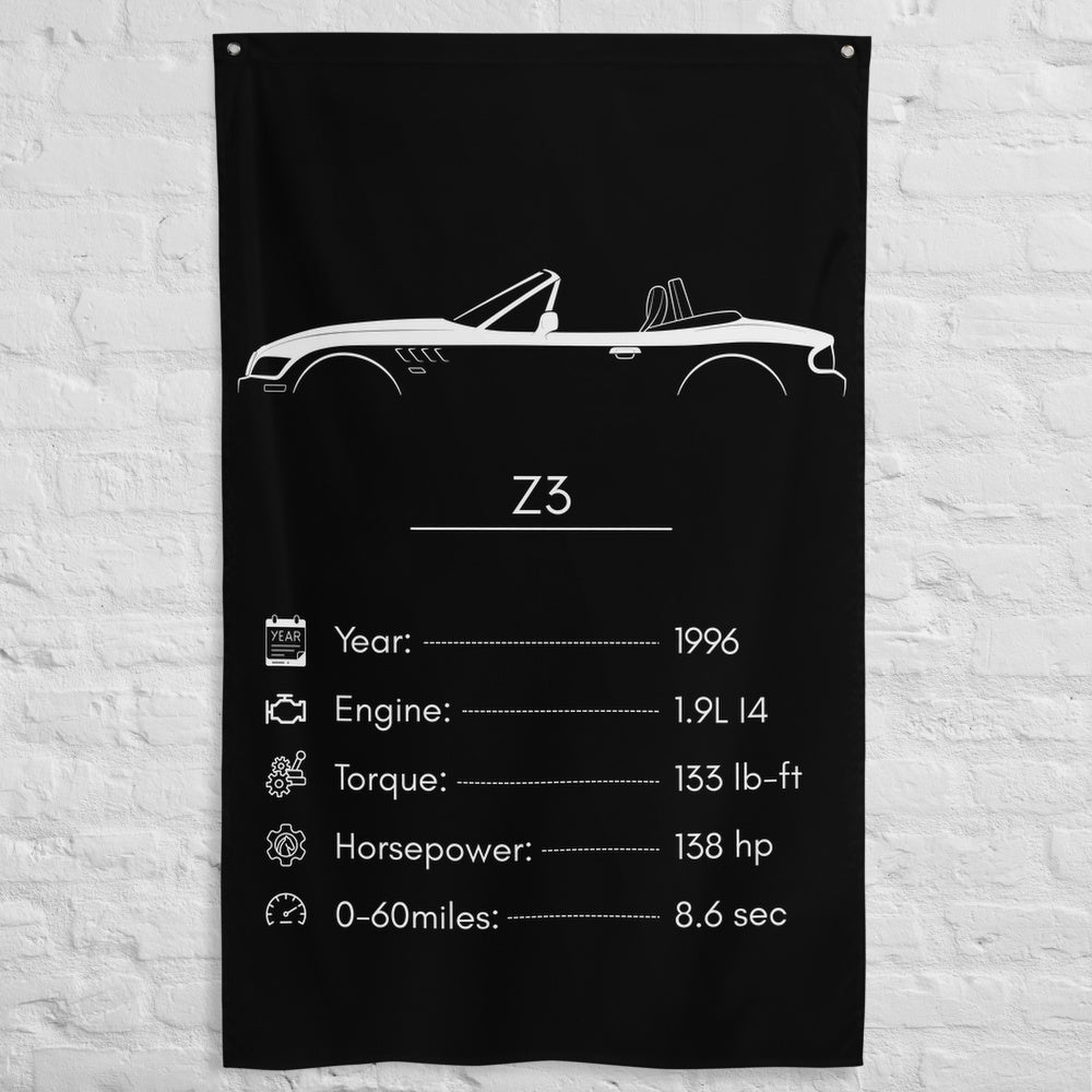 BMW Z3 1996 car silhouette spec flag - White Brick Wall