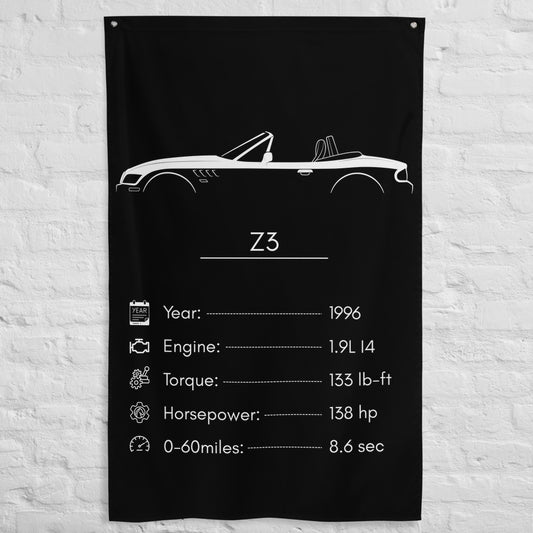 BMW Z3 1996 car silhouette spec flag - White Brick Wall