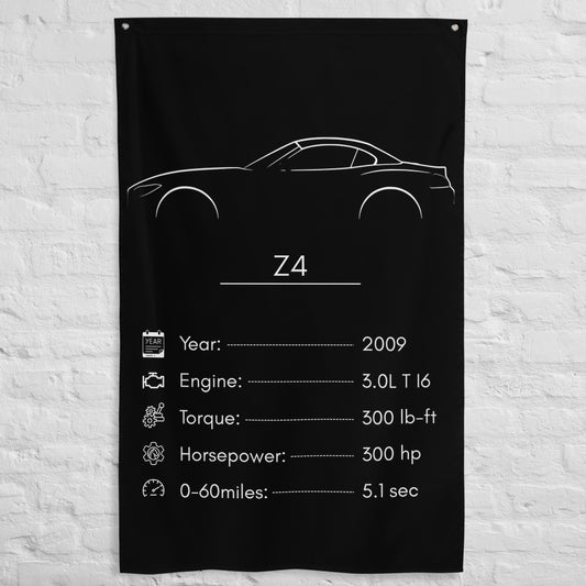BMW Z4 2009 car silhouette spec flag - White Brick Wall