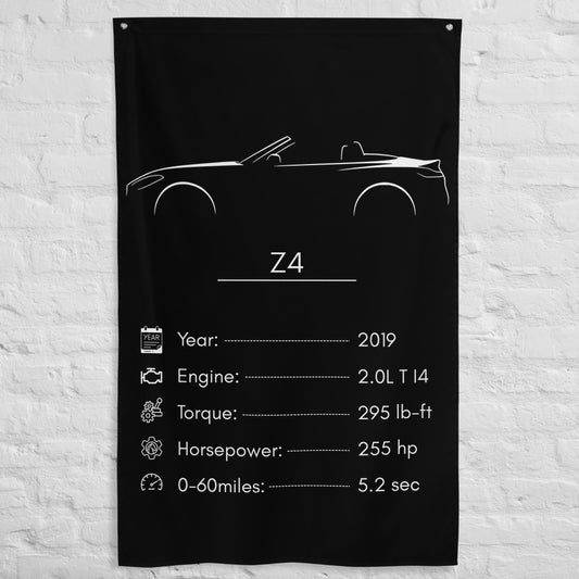 BMW Z4 2019 car silhouette spec flag - White Brick Wall