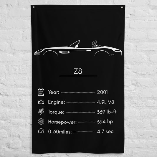 BMW Z8 2001 car silhouette spec flag - White Brick Wall