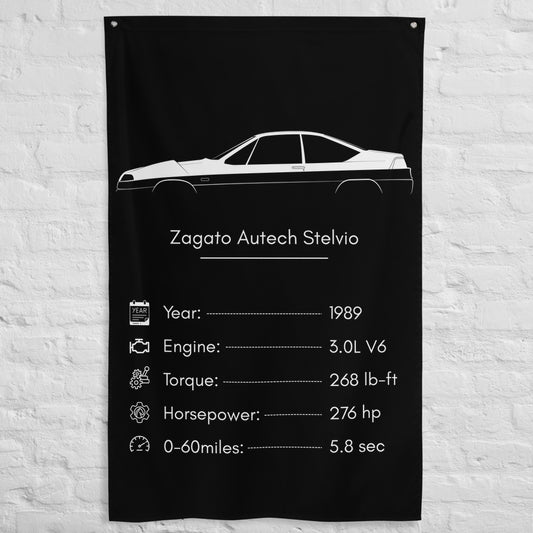 Autech Zagato Autech Stelvio 1989 car silhouette spec flag - White Brick Wall