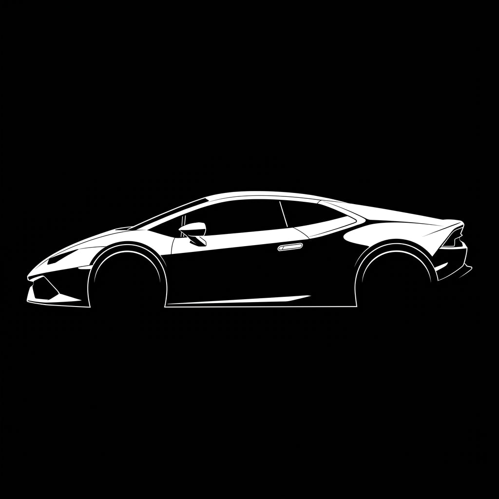 White Lamborghini Huracan silhouette on black background