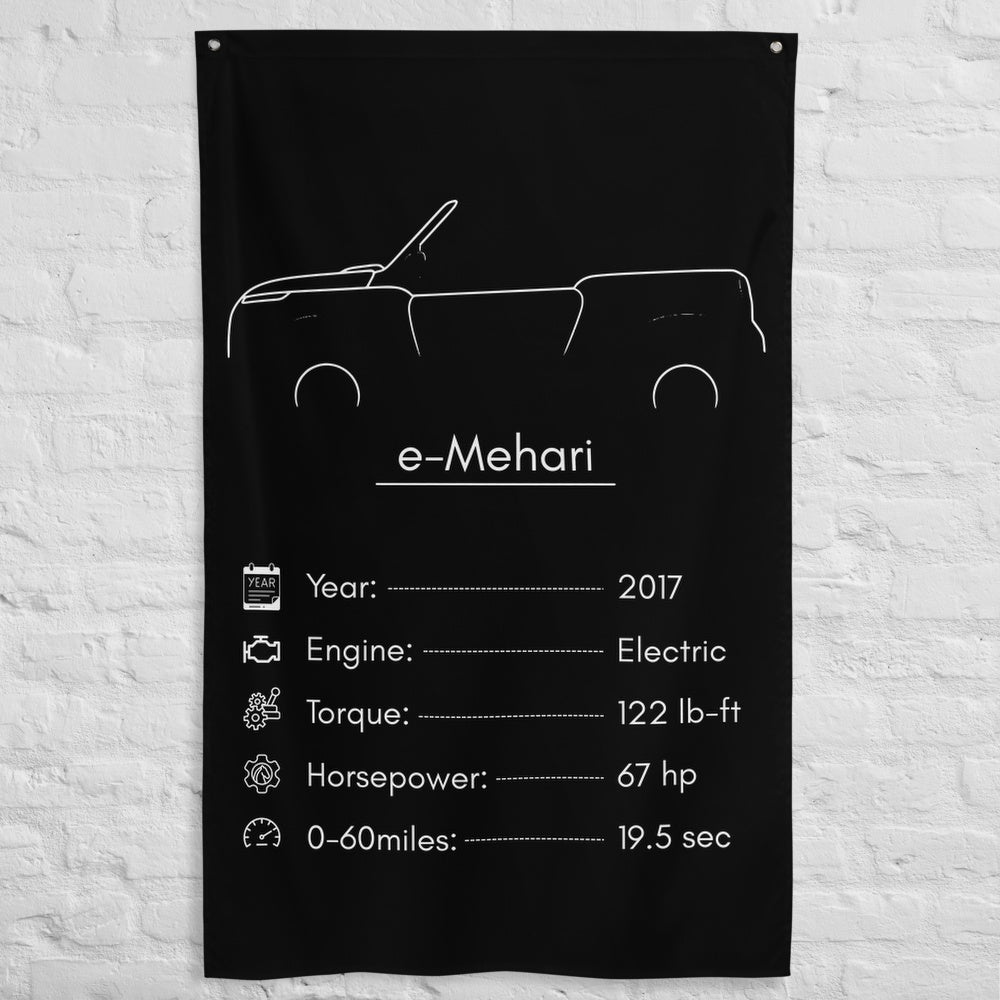 Citroen e-Mehari 2017 car silhouette spec flag - White Brick Wall