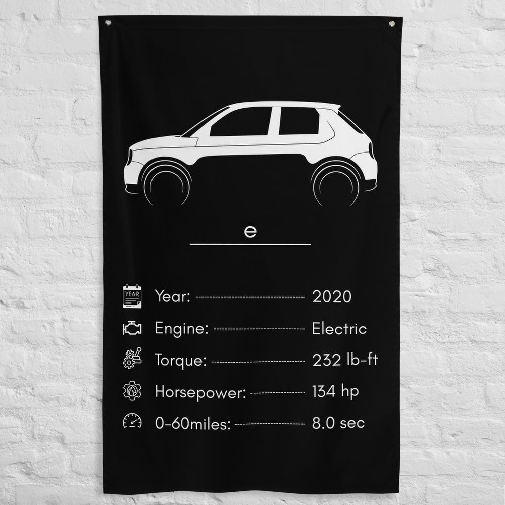 Honda e 2020 car silhouette spec flag - White Brick Wall