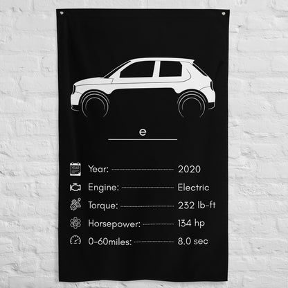 Honda e 2020 car silhouette spec flag - White Brick Wall