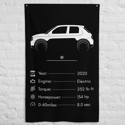 Honda e 2020 car silhouette spec flag - White Brick Wall