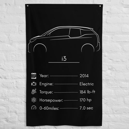 BMW i3 2014 car silhouette spec flag - White Brick Wall