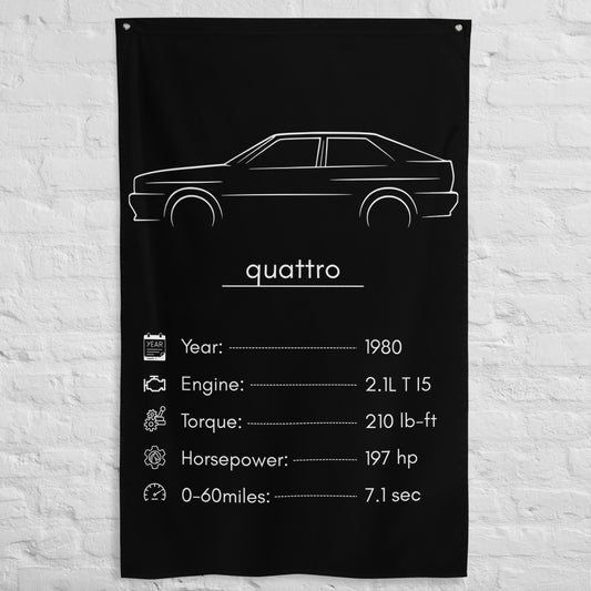 Audi quattro 1980 car silhouette spec flag - White Brick Wall